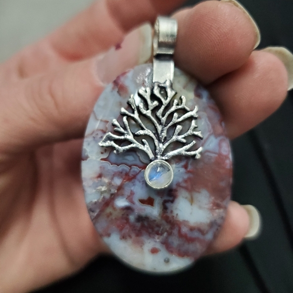 New Seam Agate and Rainbow Moonstone 925 Silver Pendant. - Picture 7 of 14